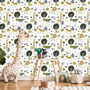 Papier Peint Lions Arbre Feuilles Points Chambre Garçon – Image 5