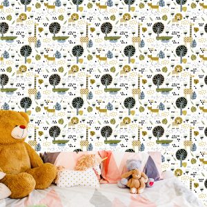 Papier Peint Lions Arbre Feuilles Points Chambre Garçon – Image 6