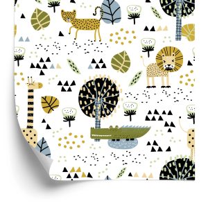 Papier Peint Lions Arbre Feuilles Points Chambre Garçon – Image 2