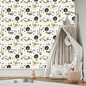 Papier Peint Lions Arbre Feuilles Points Chambre Garçon – Image 3