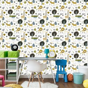 Papier Peint Lions Arbre Feuilles Points Chambre Garçon – Image 4