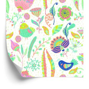 Papier Peint Pour Les Enfants - Plantes Et Oiseaux Colorés – Image 2
