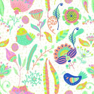 Papier Peint Pour Les Enfants - Plantes Et Oiseaux Colorés – Image 1