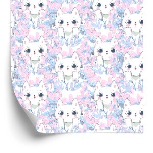 Papier Peint Pour Les Enfants - Chats Et Fleurs – Image 2