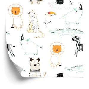 Papier Peint Animaux Oiseaux Lions Pour Chambre De Garçon – Image 2