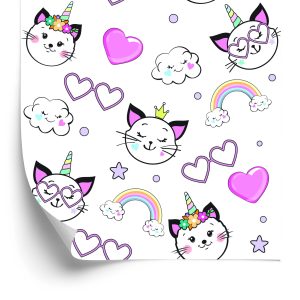Papier Peint Pour Les Enfants - Petits Chatons, Coeurs Et Étoiles – Image 2