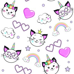 Papier Peint Pour Les Enfants - Petits Chatons, Coeurs Et Étoiles – Image 1