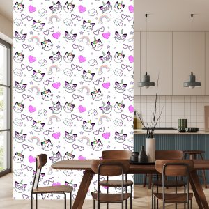 Papier Peint Pour Les Enfants - Petits Chatons, Coeurs Et Étoiles – Image 4