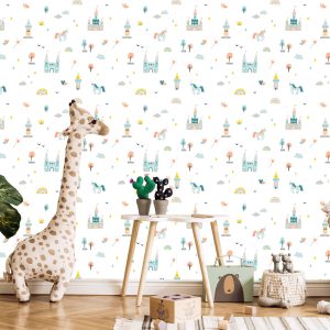 Papier Peint Licornes De Château De Conte De Fées Pour La Chambre Des Enfants – Image 5
