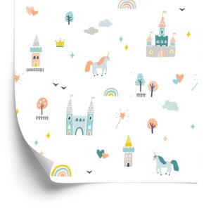 Papier Peint Licornes De Château De Conte De Fées Pour La Chambre Des Enfants – Image 2