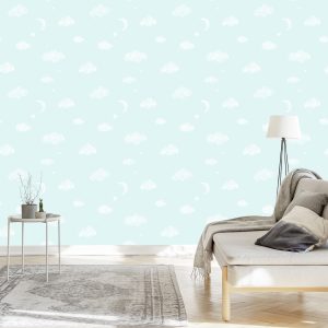 Papier Peint Pour Les Enfants - Nuages, Lunes Et Étoiles – Image 3