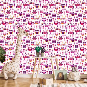 Papier Peint Pour La Chambre Des Filles Hiboux Colorés Fleurs – Image 5