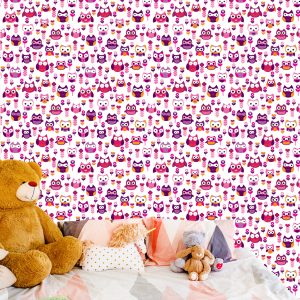 Papier Peint Pour La Chambre Des Filles Hiboux Colorés Fleurs – Image 6