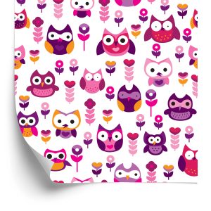 Papier Peint Pour La Chambre Des Filles Hiboux Colorés Fleurs – Image 2