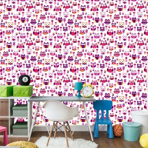 Papier Peint Pour La Chambre Des Filles Hiboux Colorés Fleurs – Image 4