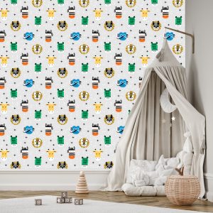 Papier Peint Chambre De Garçon Aux Animaux Colorés – Image 3
