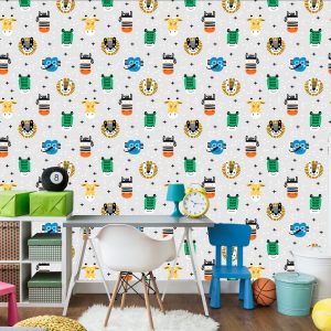 Papier Peint Chambre De Garçon Aux Animaux Colorés – Image 4