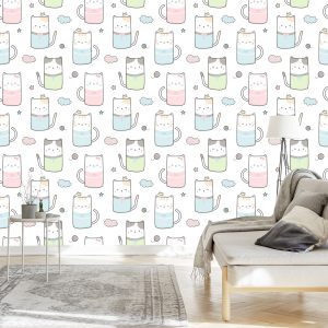 Papier Peint Pour Les Enfants - Chatons Et Nuages – Image 3