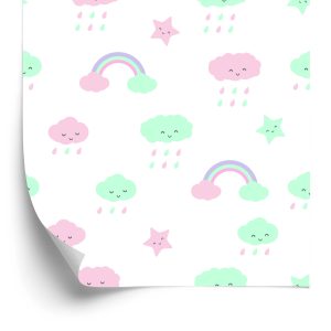 Papier Peint Pour Les Enfants - Étoiles, Nuages ​​Et Arc-En-Ciel – Image 2