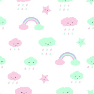 Papier Peint Pour Les Enfants - Étoiles, Nuages ​​Et Arc-En-Ciel – Image 1