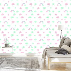 Papier Peint Pour Les Enfants - Étoiles, Nuages ​​Et Arc-En-Ciel – Image 3