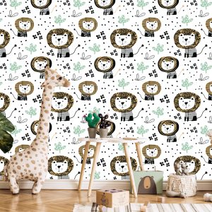 Papier Peint Pour Garçon Lions Animaux Arbre Points – Image 5