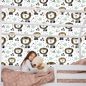 Papier Peint Pour Garçon Lions Animaux Arbre Points – Image 7