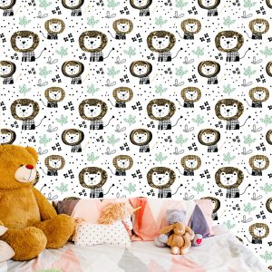 Papier Peint Pour Garçon Lions Animaux Arbre Points – Image 6