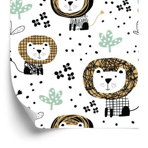 Papier Peint Pour Garçon Lions Animaux Arbre Points – Image 2