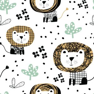 Papier Peint Pour Garçon Lions Animaux Arbre Points – Image 1