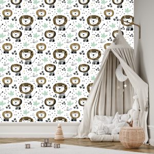 Papier Peint Pour Garçon Lions Animaux Arbre Points – Image 3