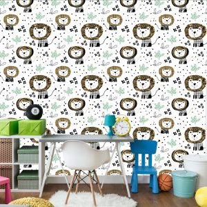 Papier Peint Pour Garçon Lions Animaux Arbre Points – Image 4