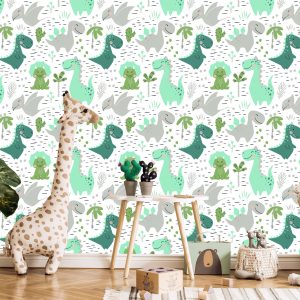 Papier Peint Dinosaures Cactus Pour Une Chambre D'enfant – Image 5