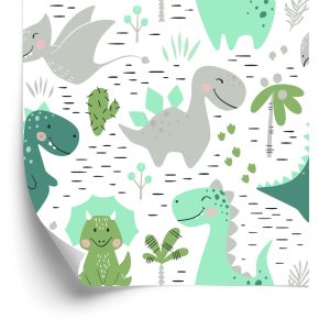 Papier Peint Dinosaures Cactus Pour Une Chambre D'enfant – Image 2