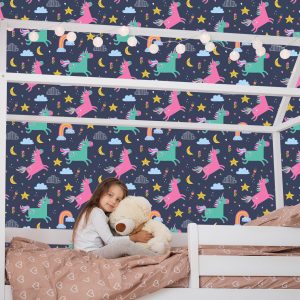 Papier Peint Pour Les Filles Avec Des Licornes Arc-En-Ciel Colorées – Image 7