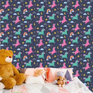 Papier Peint Pour Les Filles Avec Des Licornes Arc-En-Ciel Colorées – Image 6