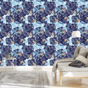 Papier Peint Feuilles Dans Les Tons De Bleu – Image 3