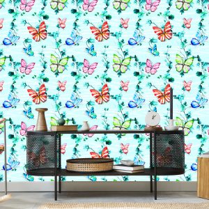 Papier Peint Pour Les Enfants Papillons Fleurs Vert – Image 5