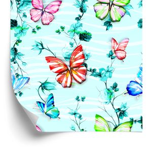Papier Peint Pour Les Enfants Papillons Fleurs Vert – Image 2