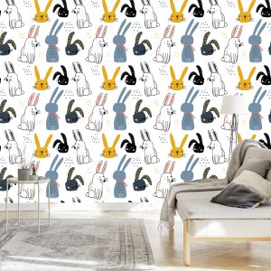 Papier Peint Lapins, Sur, A, Fond Blanc – Image 3