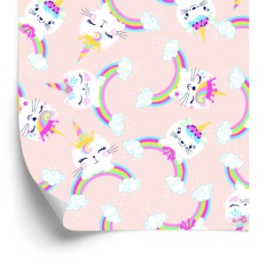 Papier Peint Pour Les Filles Chatons Nuages ​​Arc-En-Ciel – Image 2