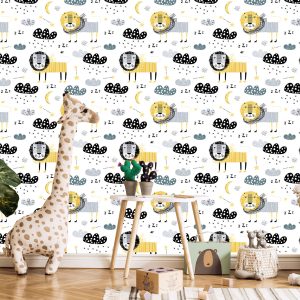 Papier Peint Pour Le Garçon Lions Nuages ​​Lunes – Image 5