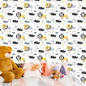 Papier Peint Pour Le Garçon Lions Nuages ​​Lunes – Image 6