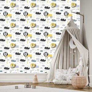 Papier Peint Pour Le Garçon Lions Nuages ​​Lunes – Image 3