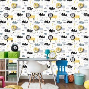 Papier Peint Pour Le Garçon Lions Nuages ​​Lunes – Image 4