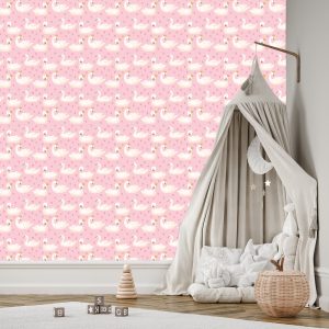 Papier Peint Animaux De Conte De Fées Cygnes Chambre D'enfants – Image 3