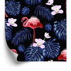 Papier Peint Nous Flamants Roses Feuilles Fleurs Nature Pour Salon – Image 2