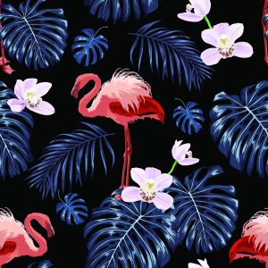 Papier Peint Nous Flamants Roses Feuilles Fleurs Nature Pour Salon – Image 1