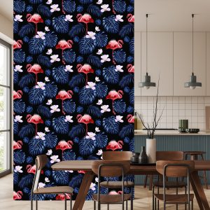 Papier Peint Nous Flamants Roses Feuilles Fleurs Nature Pour Salon – Image 4