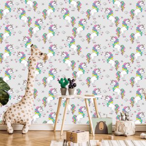 Papier Peint Pour Les Enfants - Licornes Arc-En-Ciel – Image 5